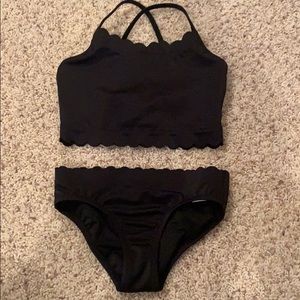 Girls Black Scalloped Crewcuts 2 Piece